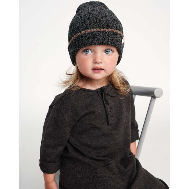 Baby Fuzzy Beanie, Black Melange & Brown - Hats - 3