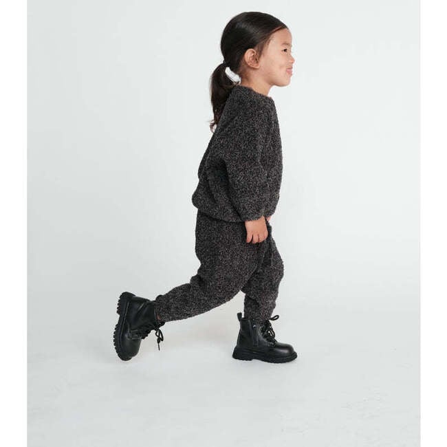 Baby Fuzzy Boxy Contrast Trim Sweater, Black Melange - Sweaters - 5