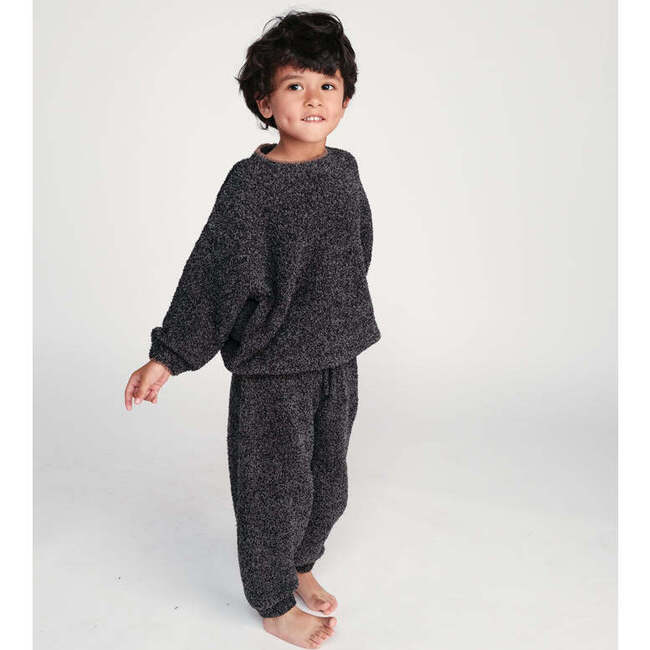 Baby Fuzzy Boxy Contrast Trim Sweater, Black Melange - Sweaters - 6