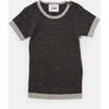 Baby Boys Hug Me Ribbed Contrast Trim Short Sleeve Top, Black Melange - Shirts - 1 - thumbnail