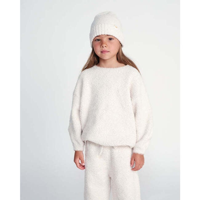 Baby Fuzzy Boxy Contrast Trim Sweater, Ecru - Sweaters - 6