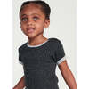 Baby Boys Hug Me Ribbed Contrast Trim Short Sleeve Top, Black Melange - Shirts - 2