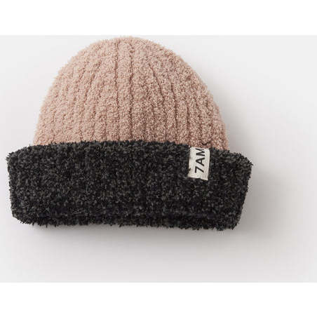 Baby 2-Tone Ribbed Beanie, Pecan & Black Melange