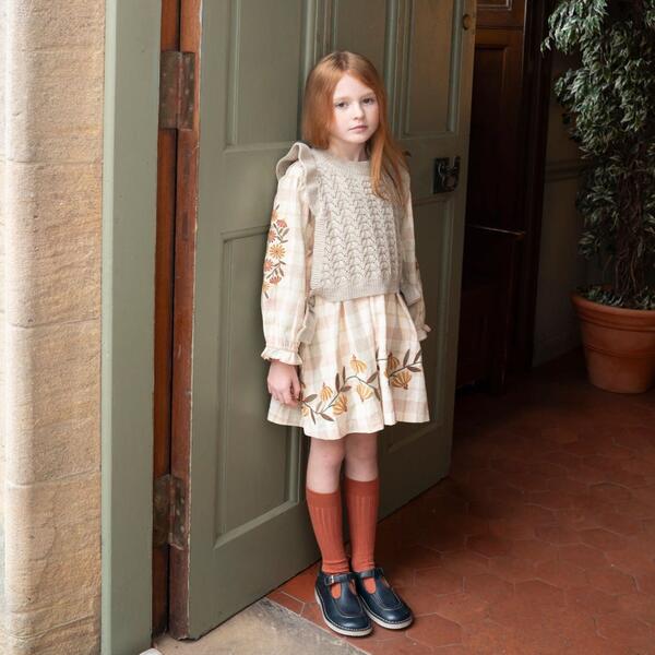TULIP DRESS, AZURE PLAID WITH EMBROIDERY – Lali