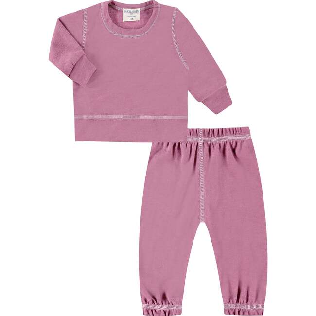 Eco-Lightweight Hacci Pullover and Pant Loungewear Sets, Pink