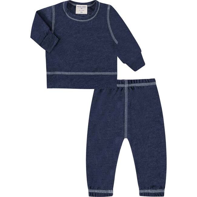 Eco-Lightweight Hacci Pullover and Pant Loungewear Sets, Navy - Mixed Apparel Set - 1