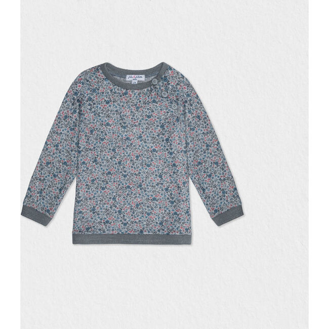 Darell Sweater, Flowery Grey Blue - Sweaters - 1