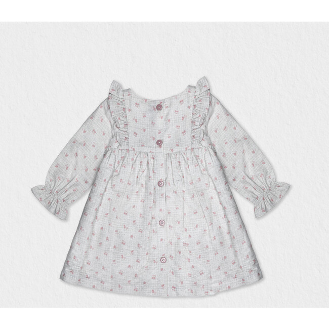 Dara Cotton Dress, Grey Flowery Pink - Dresses - 2