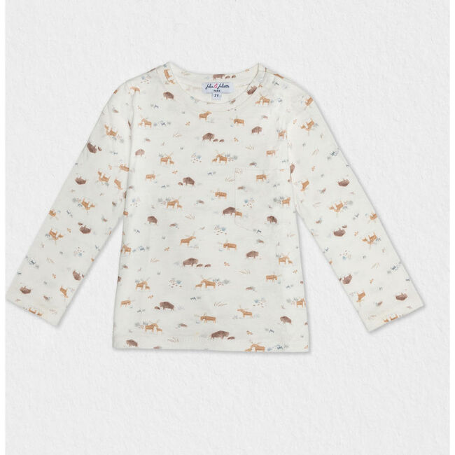 Calvin Cotton Long Sleeve Tee, White Camel