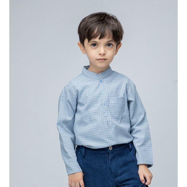 Azad Boy Shirt, Blue Check - Shirts - 3