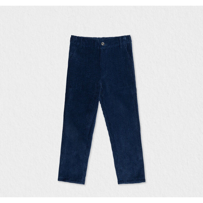 Aurelien Boy Corduroy Pants, Navy Blue - Pants - 1