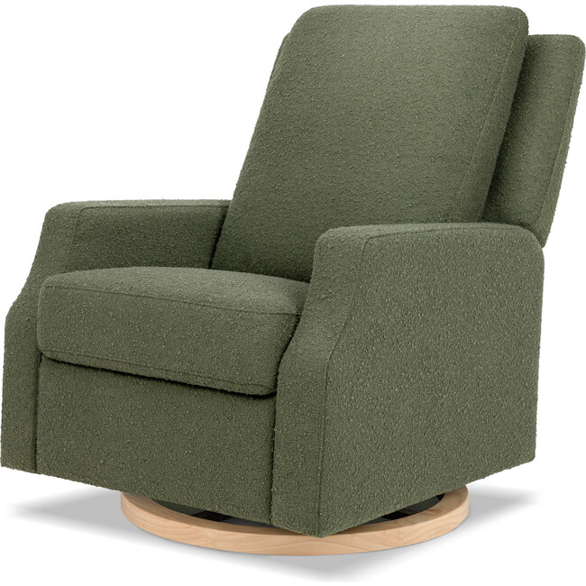 Crewe Recliner and Swivel Glider in Olive Boucle with Light Wood Base