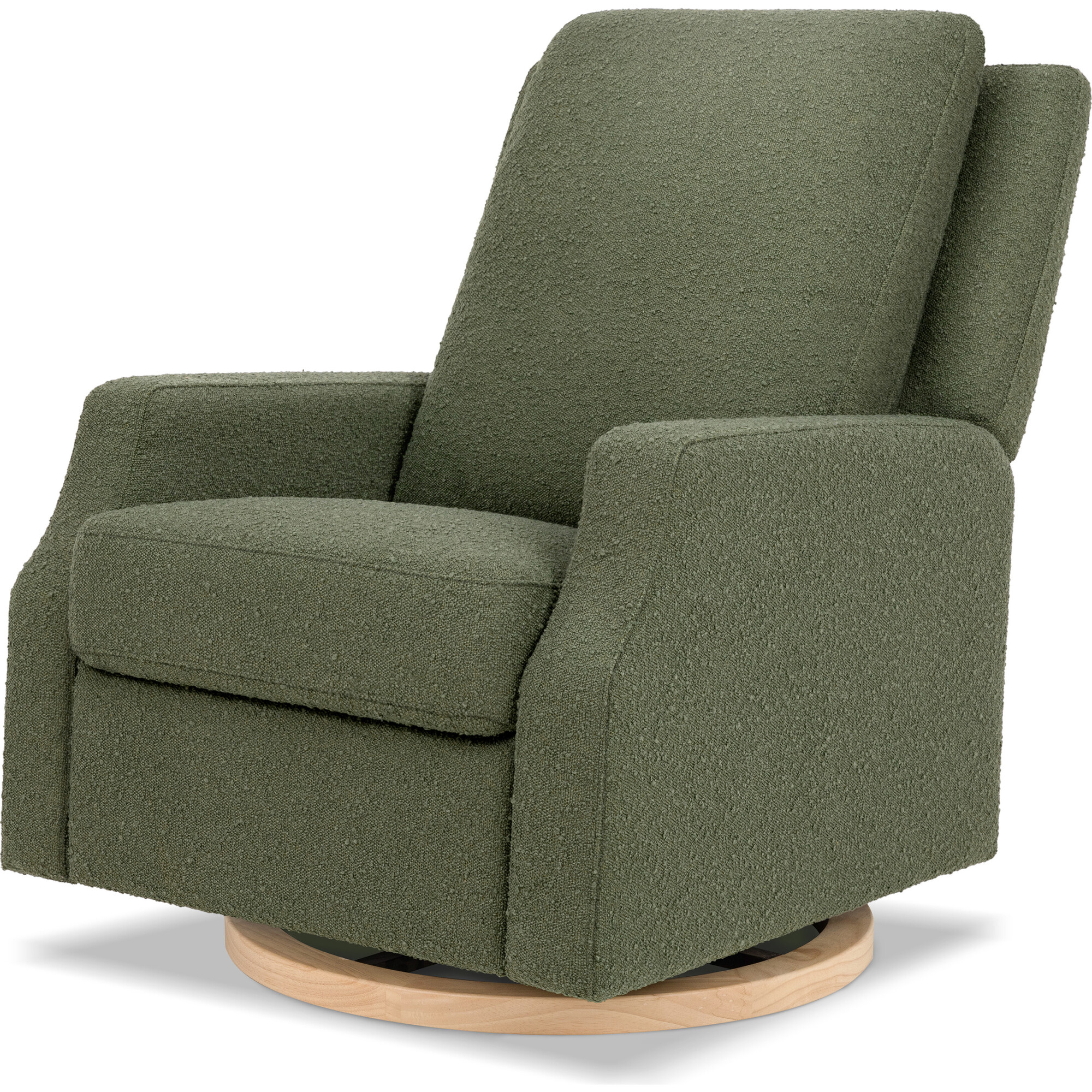 Crewe Recliner and Swivel Glider in Olive Boucle with Light Wood Base - Nursery Chairs - 1