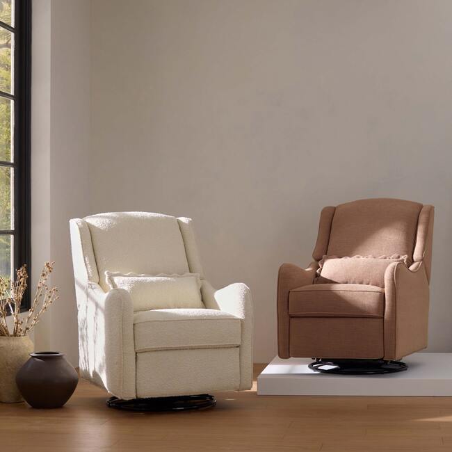 Devon Recliner and Swivel Glider in Performance Dusty Rose Eco-Basketweave - Nursery Chairs - 3