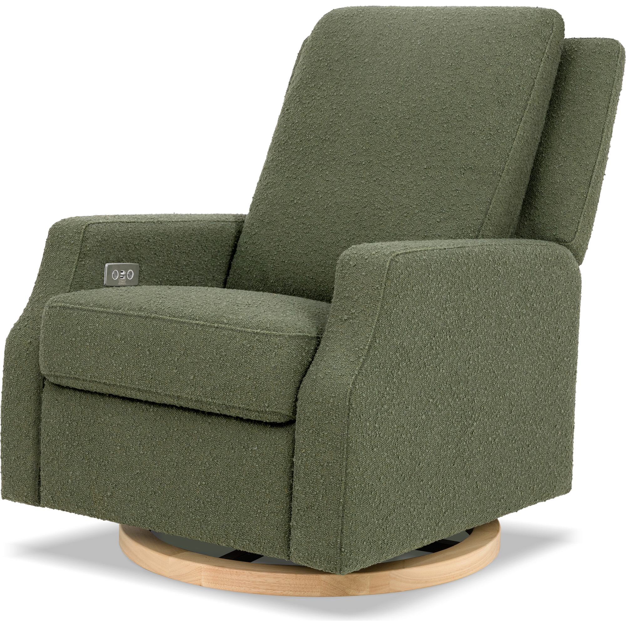 Crewe Electronic Recliner and Swivel Glider in Olive Boucle with Light Wood Base - Nursery Chairs - 1