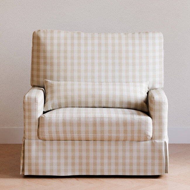 Crawford Pillowback Chair and a Half Comfort Swivel Glider in Tan Gingham - Nursery Chairs - 2