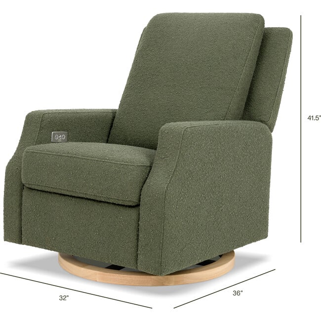 Crewe Electronic Recliner and Swivel Glider in Olive Boucle with Light Wood Base - Nursery Chairs - 4