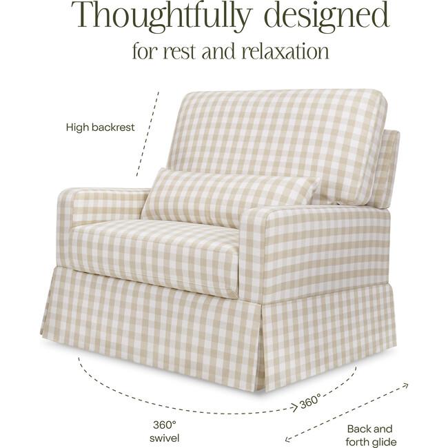 Crawford Pillowback Chair and a Half Comfort Swivel Glider in Tan Gingham - Nursery Chairs - 7