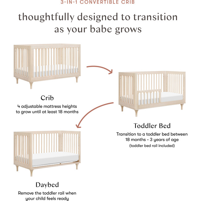 Lolly 3-in-1 Convertible Crib with Toddler Bed Conversion Kit in Washed Natural - Cribs - 6