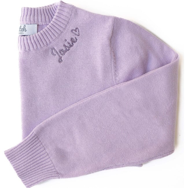 Monogram Embroidered Crewneck Sweater with Glitter, Lilac - Sweaters - 1