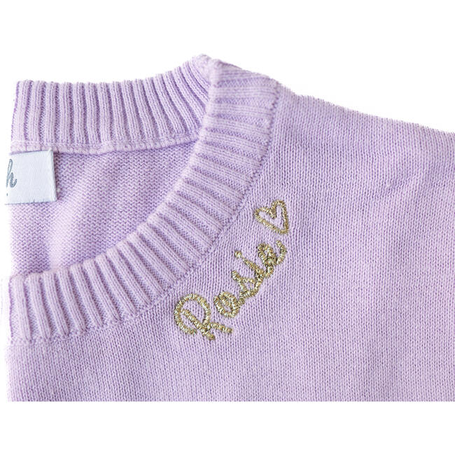 Monogram Embroidered Crewneck Sweater with Glitter, Lilac - Sweaters - 3