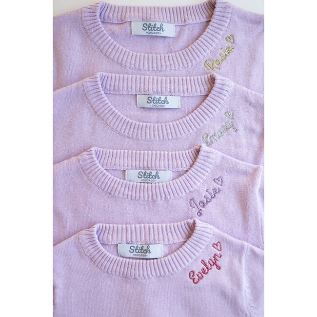 Monogram Embroidered Crewneck Sweater with Glitter, Lilac - Sweaters - 4