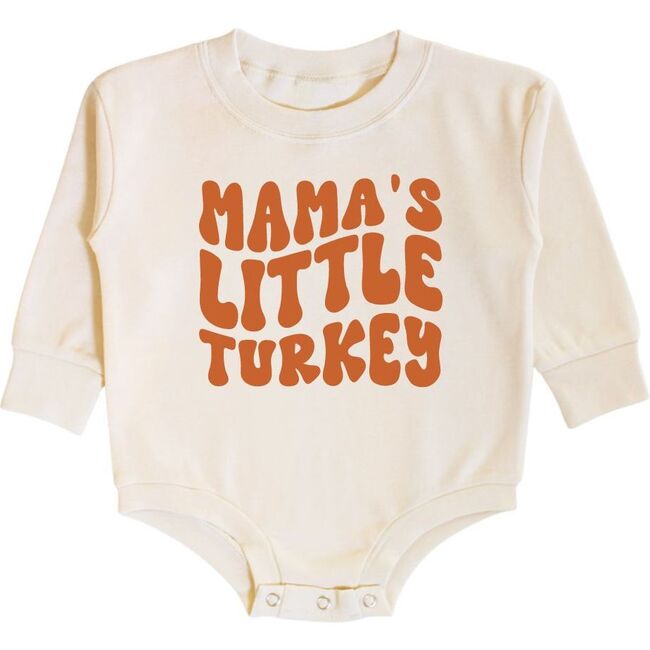 Mama's Little Turkey Thanksgiving Long Sleeve Romper, Natural