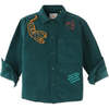 Tiger Embroidered Long Sleeve Woven Shirt, Green - Shirts - 1 - thumbnail