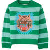 Tiger On Knit Striped Long Sleeve Pullover, Green - Sweaters - 1 - thumbnail