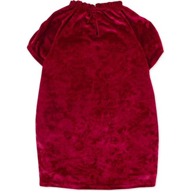 Velvet Ribbon Neck Raglan Short Sleeve Dress, Red - Dresses - 2