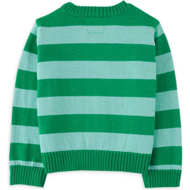 Tiger On Knit Striped Long Sleeve Pullover, Green - Sweaters - 2