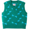 Triangles Intarsia Print Sleeveless Vest, Green - Vests - 1 - thumbnail