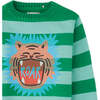 Tiger On Knit Striped Long Sleeve Pullover, Green - Sweaters - 3