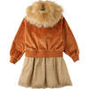 Velvet Detachable Faux Fur Collar Tulle Skirt Dress, Brown - Dresses - 2