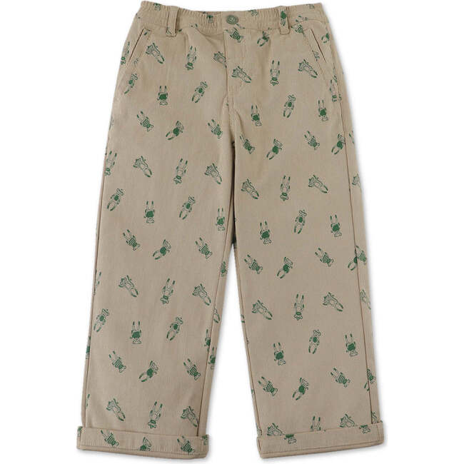 Sock Monkeys Print Straight Fit Corduroy Pants, Beige