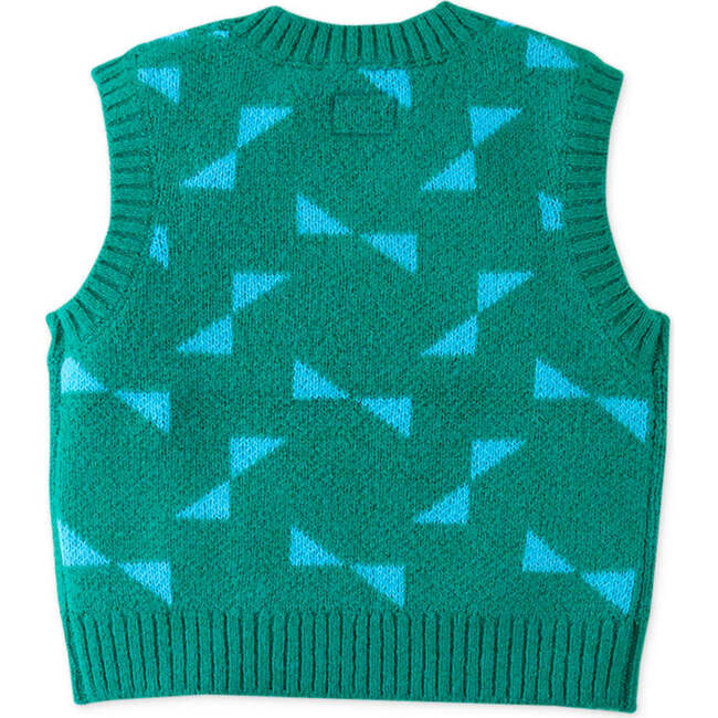 Triangles Intarsia Print Sleeveless Vest, Green - Vests - 2