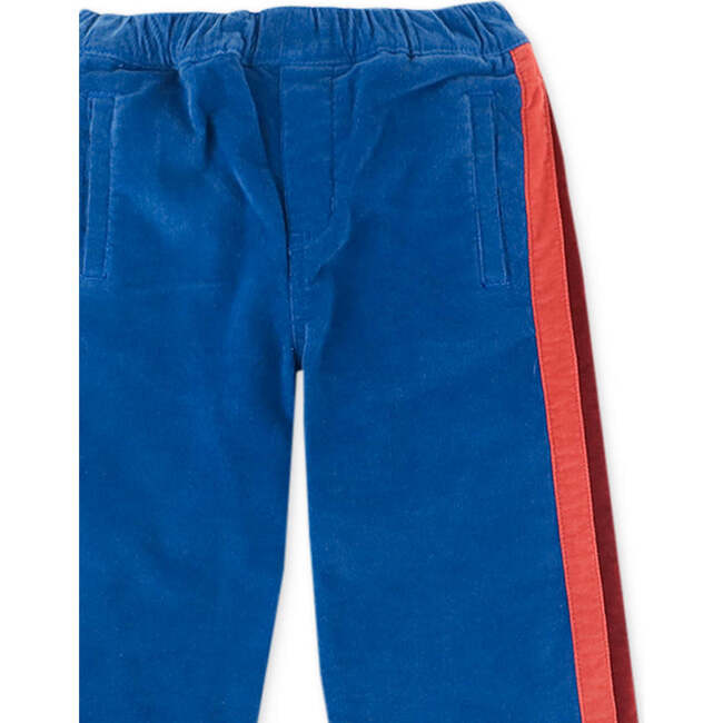 Velvet Side Striped Straight Corduroy Pants, Blue - Pants - 3