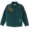 Tiger Embroidered Long Sleeve Woven Shirt, Green - Shirts - 5