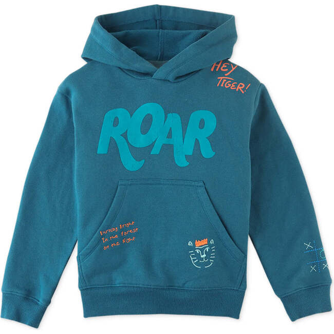 Roar Flock Print Fleece Jersey Hood Pullover, Blue - Sweaters - 1