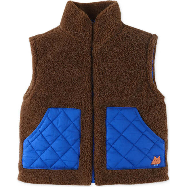 Sherpa & Wadded Taffeta Reversible Vest, Brown