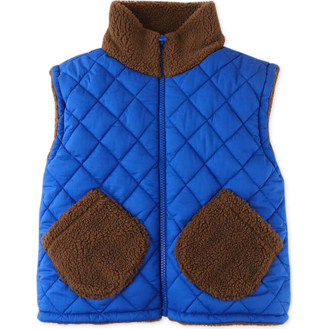 Sherpa & Wadded Taffeta Reversible Vest, Brown - Vests - 2