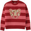 Girls Leopard Intarsia Print Long Sleeve Pullover, Multicolors - Sweaters - 1 - thumbnail