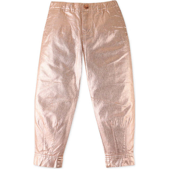 Girls Lame Bronze Balloon Fit Twill Pants, Metallic