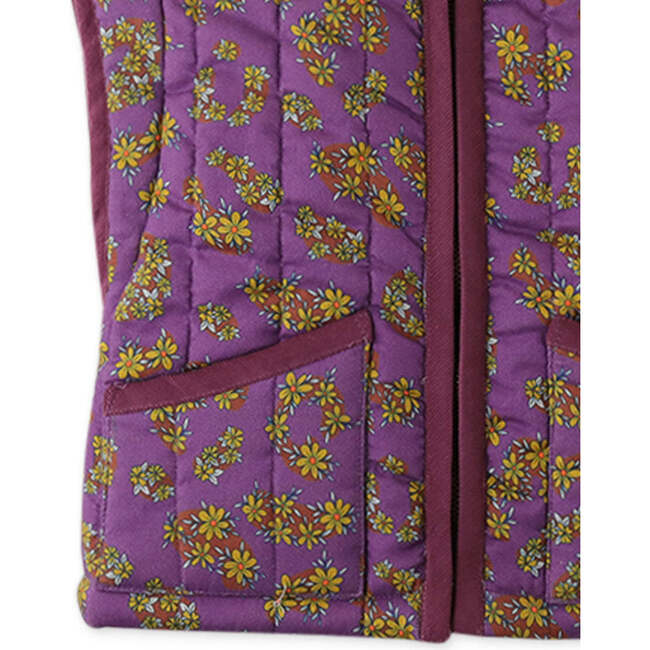 Girls Tiger Print Contrast Binding Wadded Gilet, Purple - Vests - 4