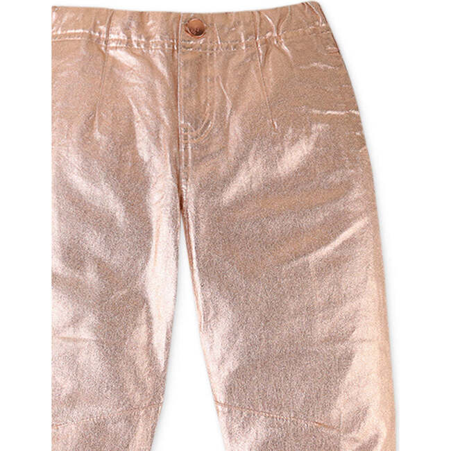 Girls Lame Bronze Balloon Fit Twill Pants, Metallic - Pants - 3