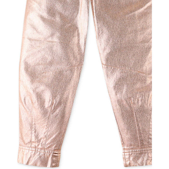 Girls Lame Bronze Balloon Fit Twill Pants, Metallic - Pants - 4