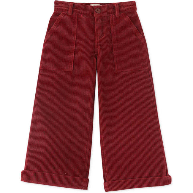 Girls High Rise Wide Leg Patch Pocket Corduroy Pants, Red - Pants - 1