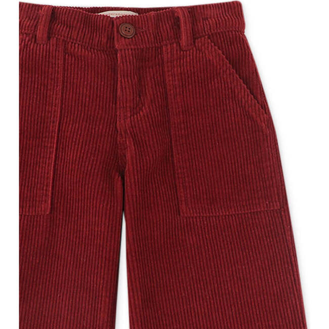 Girls High Rise Wide Leg Patch Pocket Corduroy Pants, Red - Pants - 3