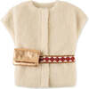 Girls Faux Shearling Gilet And Faux Leather Belt Bag, Beige - Vests - 1 - thumbnail