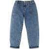 Girls Denim Elastic Waist Balloon Fit Pants, Blue - Pants - 1 - thumbnail